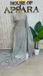 Sea Green Handwork Designer Partyware Saree 98