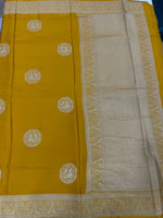 Yellow Satin Mashru Silk Saree 07