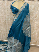 Blue Chiniya Crepe Saree 29