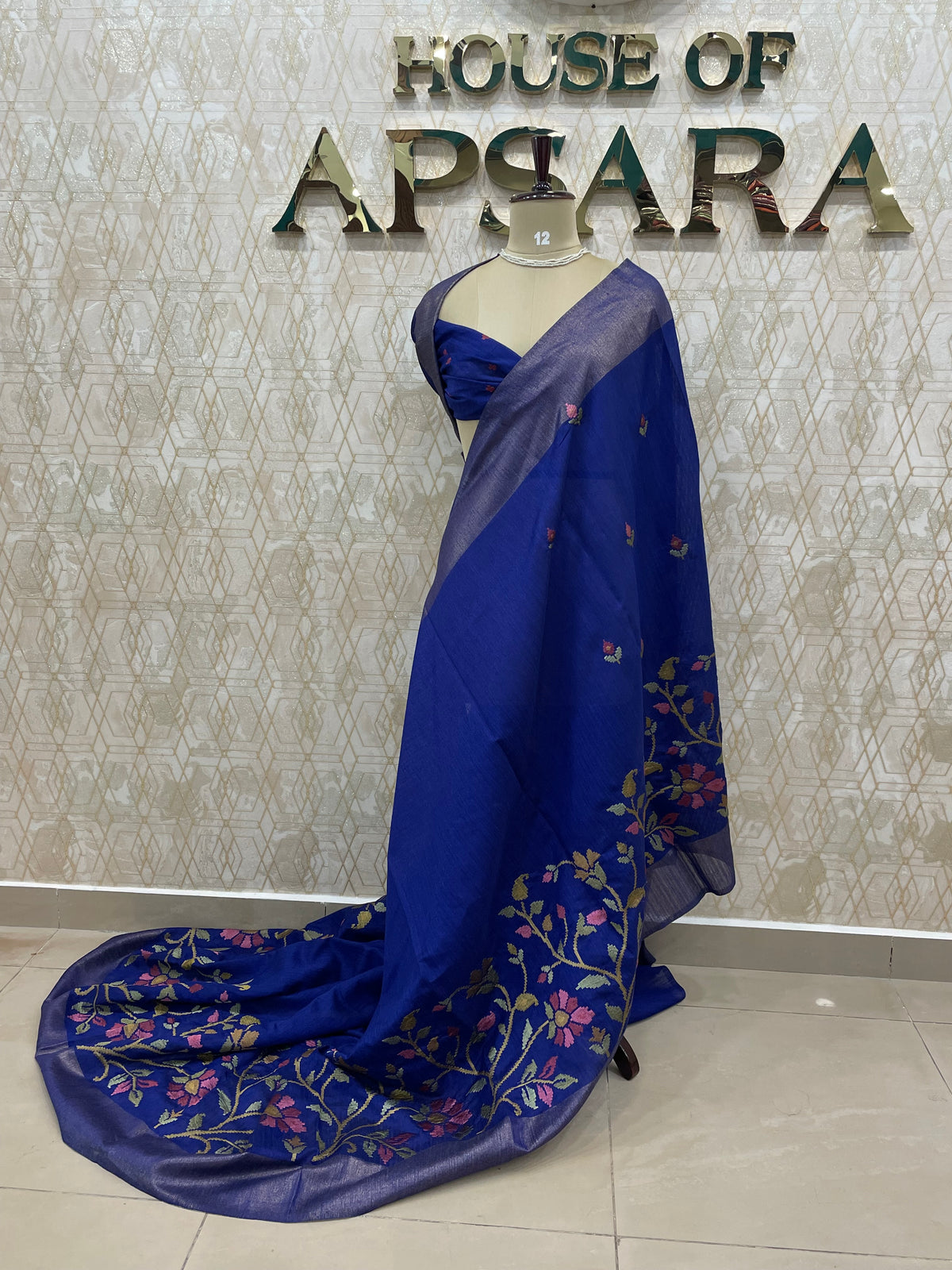 Royal Blue Tussur Petite Embroidery Saree 21