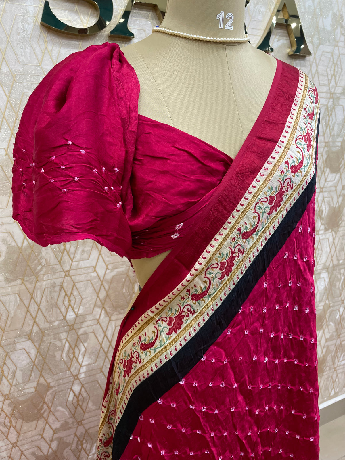 Pink Blue Pure Modal Silk Bandhini With Kalamkari Print Saree 05
