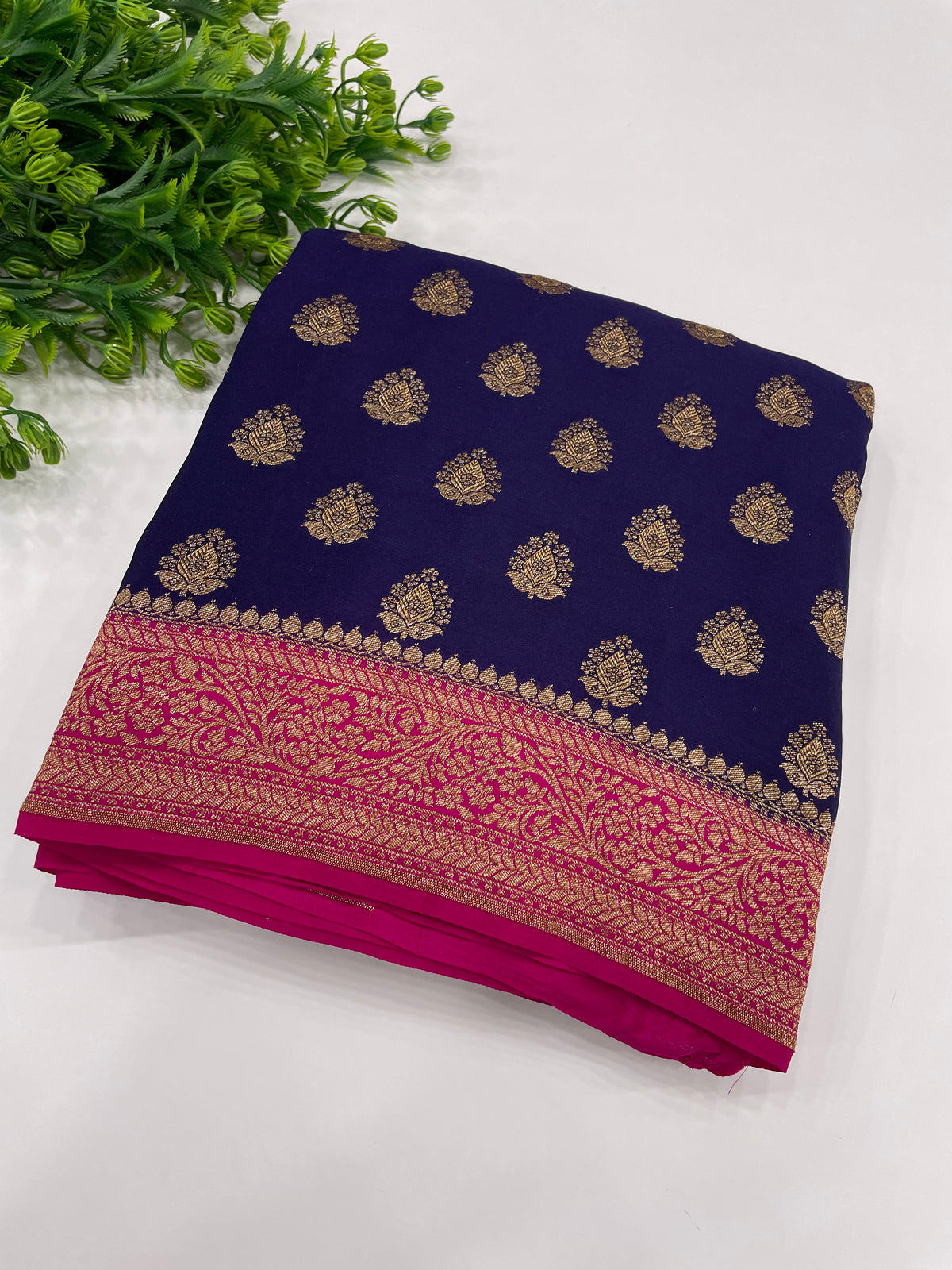 Purple Pure Banarasi Big Butta Crepe Saree 03