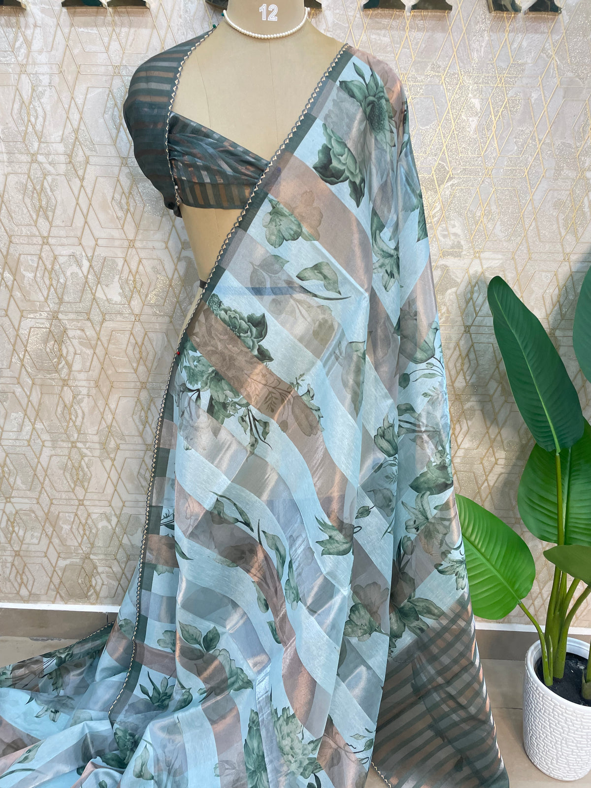 Green Tissue Digital Print Saree 94