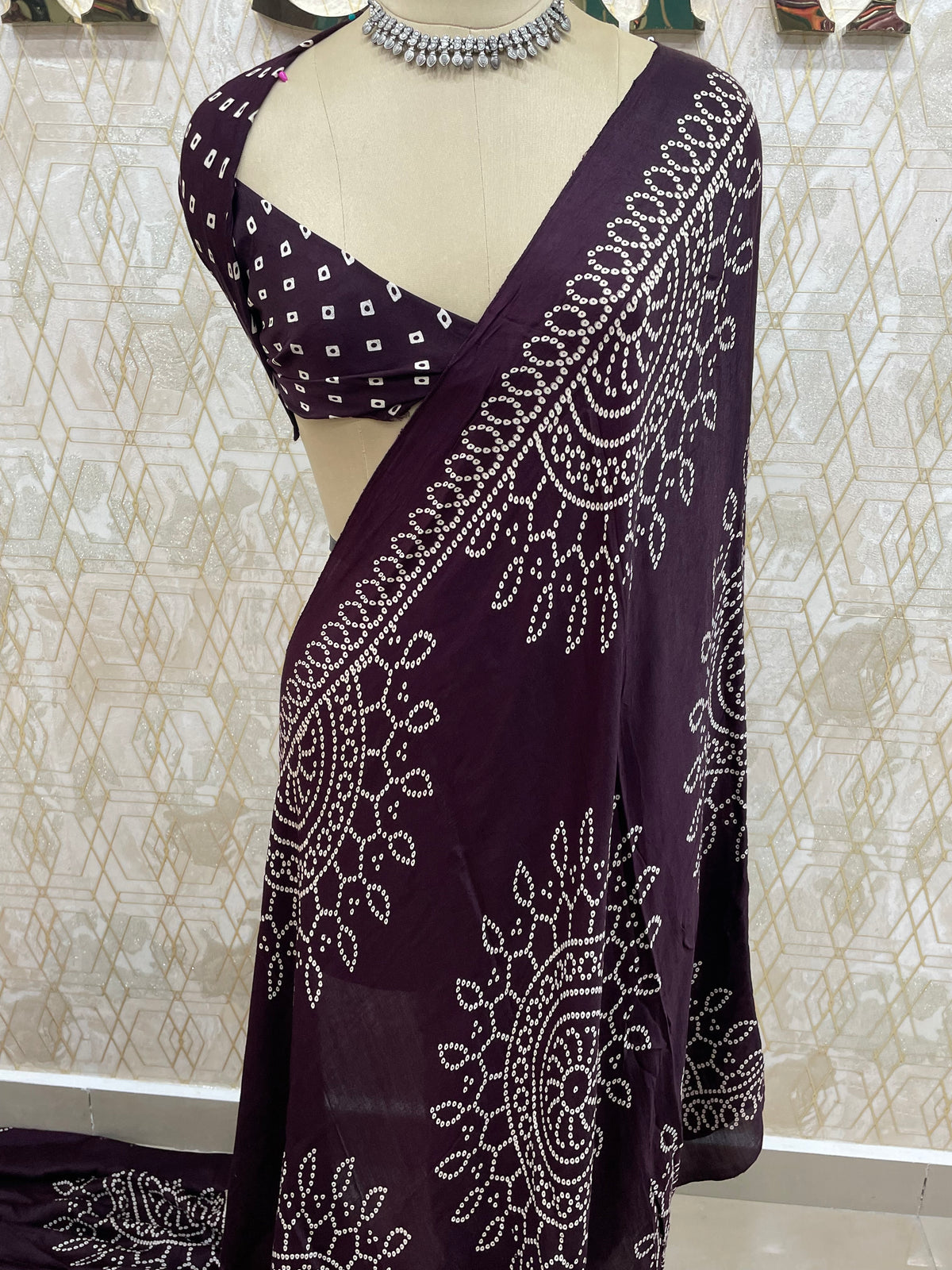 Dark Brown Bandhini Semi Modal Silk Saree 42