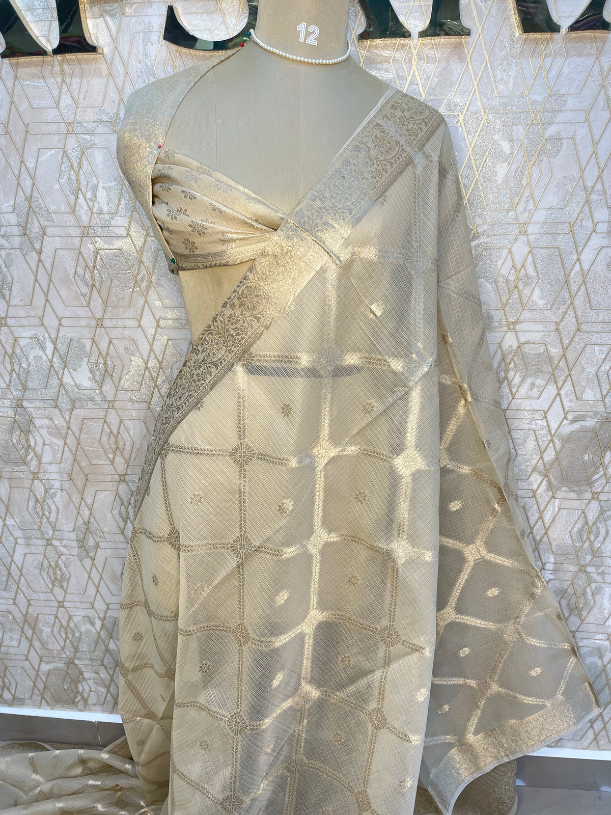 Cream Cotton Kota Checks Saree 66