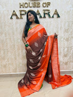 Brown n Orange Khadi Georgette Saree 26