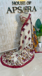 Cream n Pink Pen Kalamkari Saree 104