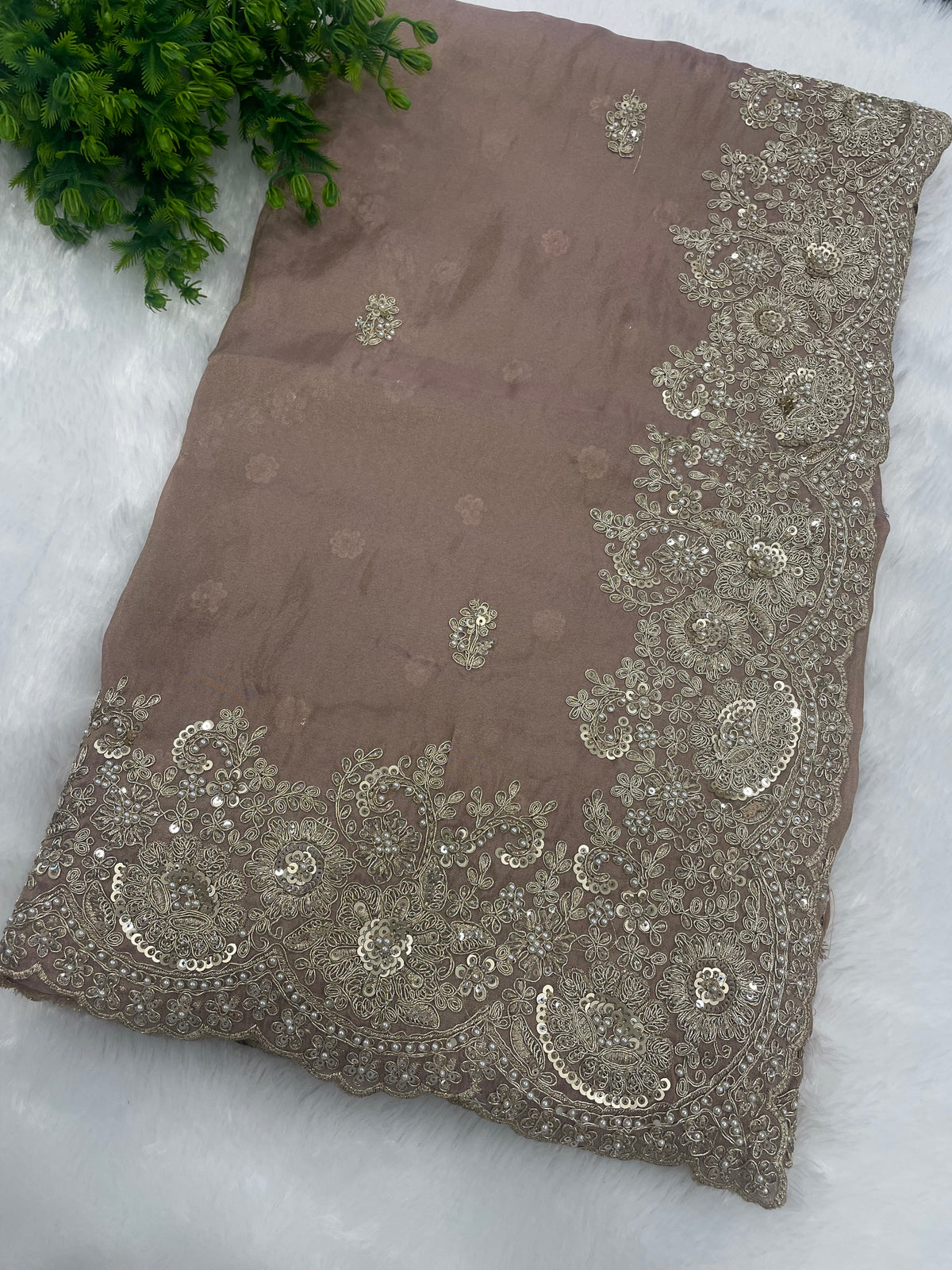 Baby Pink Shimmer Designer Saree