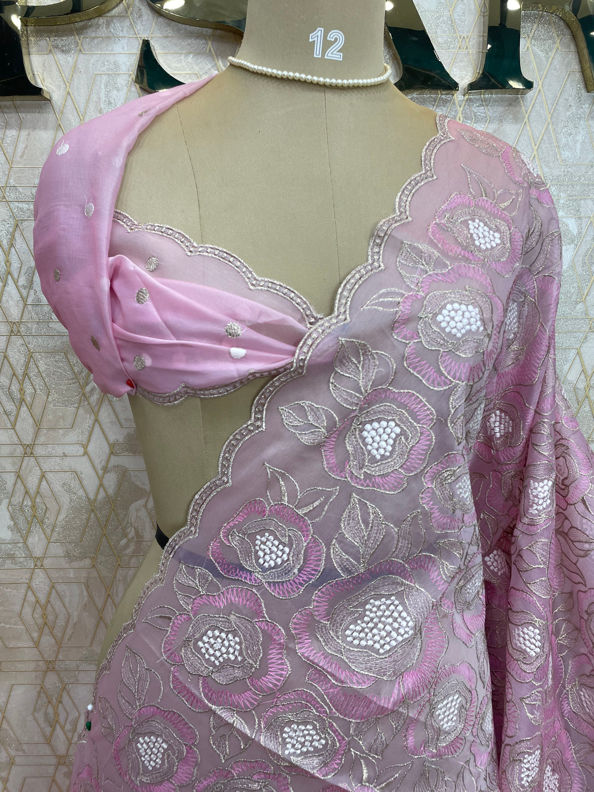 Pink Organza Floral Embroidery Saree 29