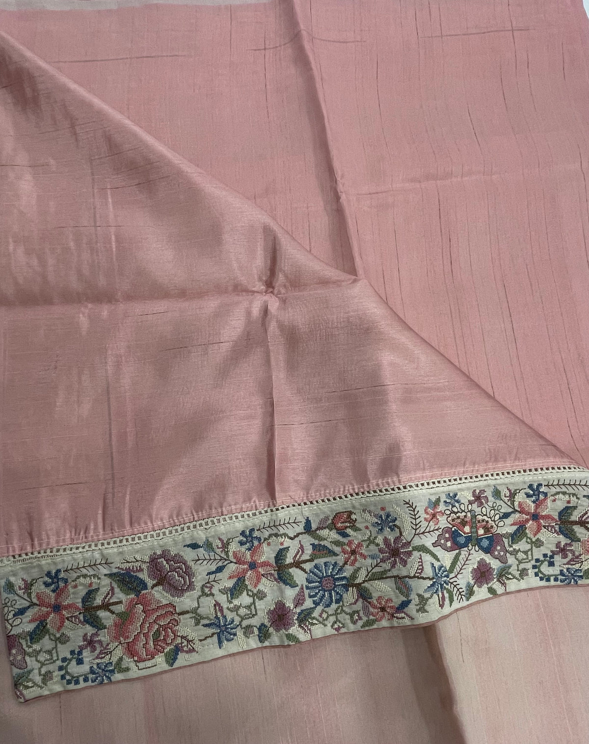 Beige n Pink Soft Tussur Petite Embroidery Saree 21