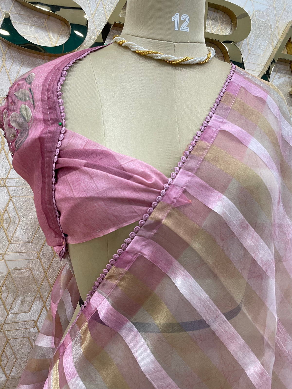 Pink Tissue Stripes Saree 29