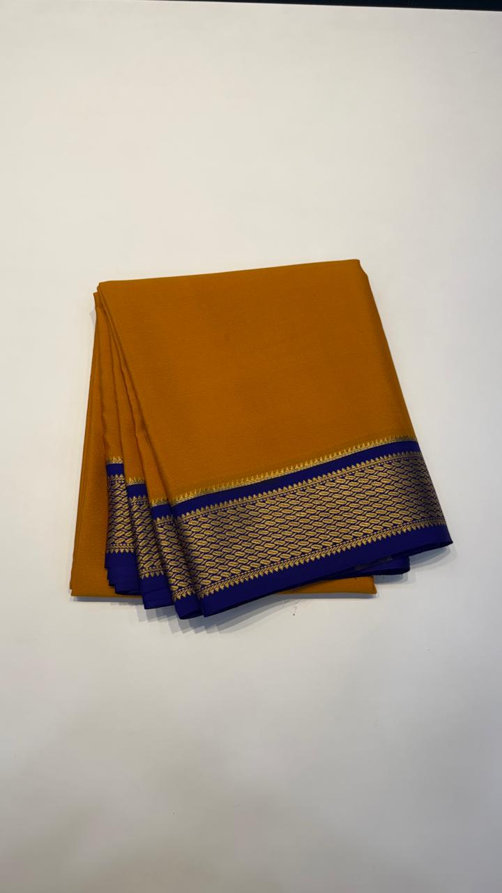 Musturd Yellow Pure Mysore Silk Crepe Saree 01