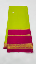Parrot Green n Pink Pure Mysore Silk Crepe Saree 01