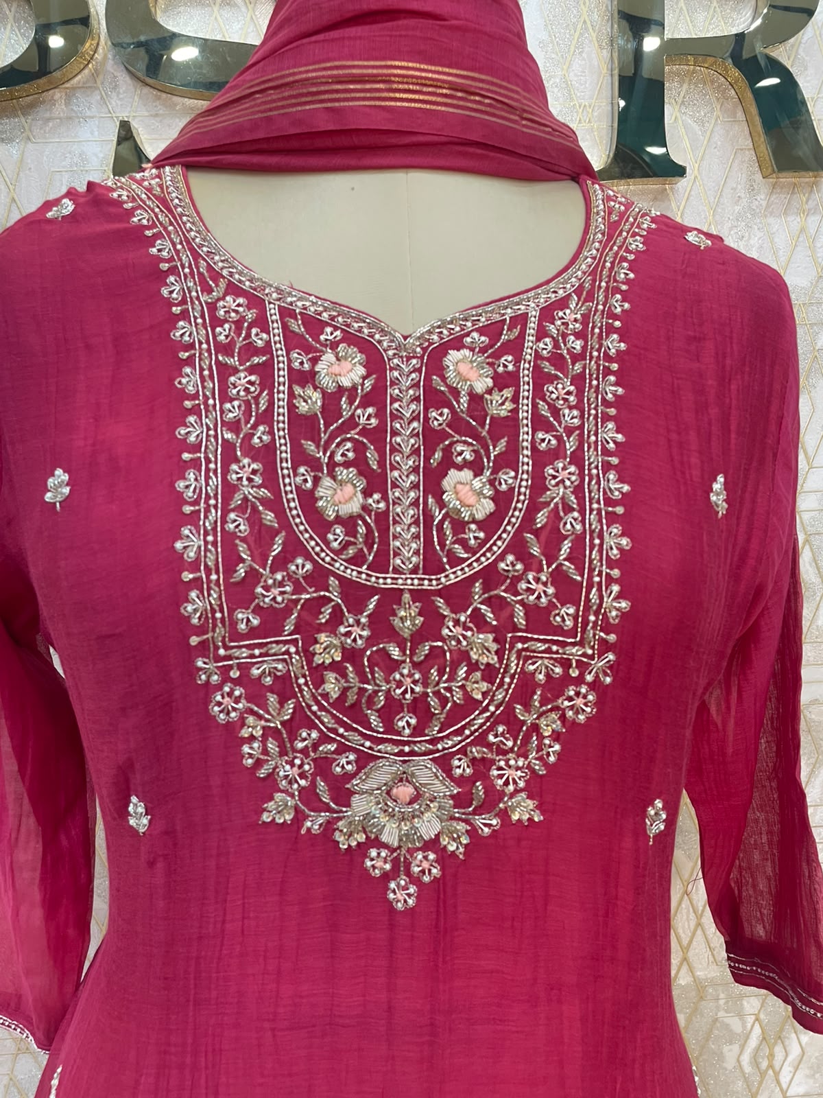 Pink Mul Chanderi Airline Kurtha 117