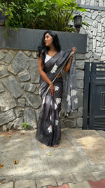 Black Lenin Cotton Floral Print Saree 19
