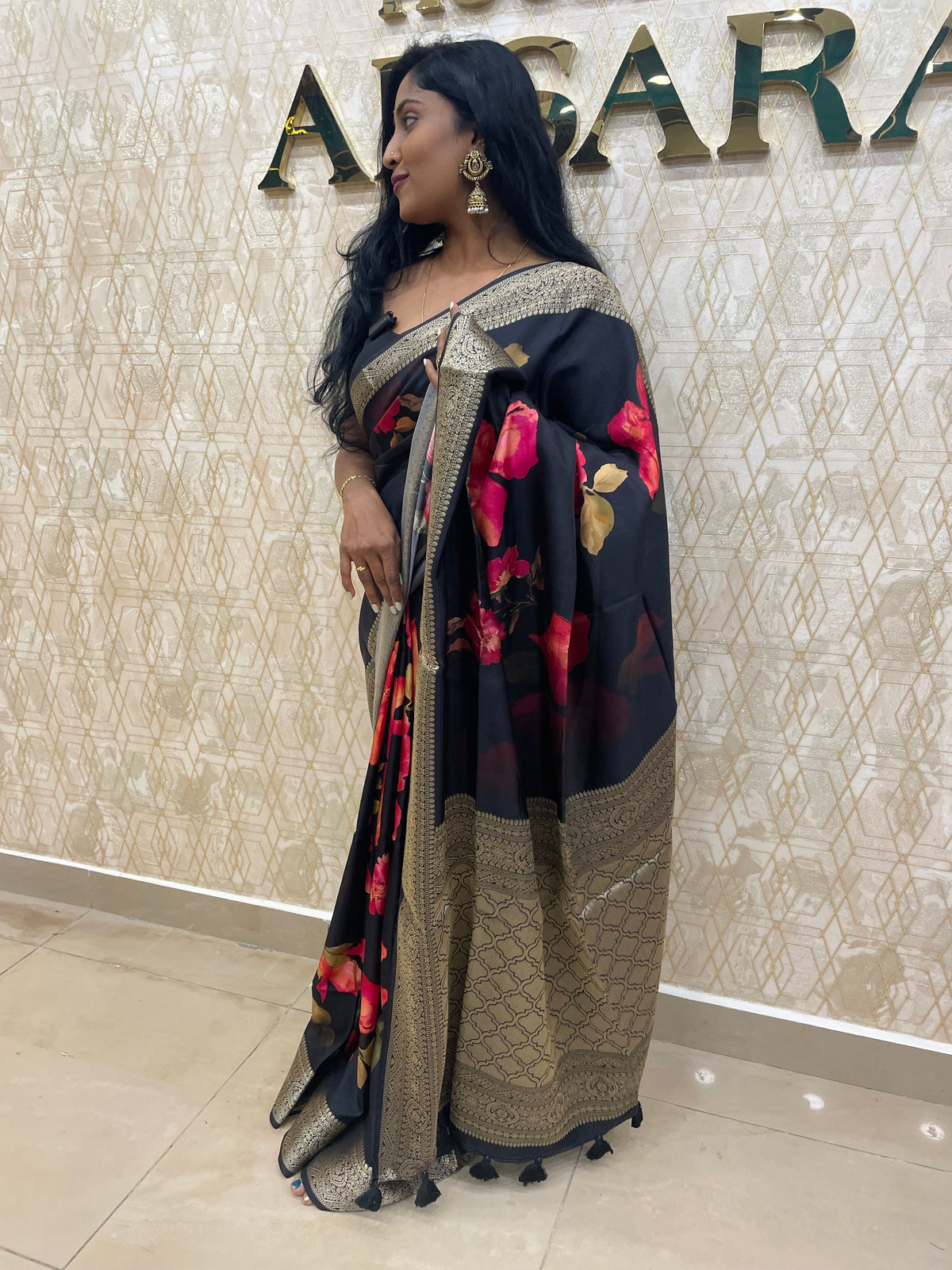 Black Dola Crepe Digital Print Saree 25