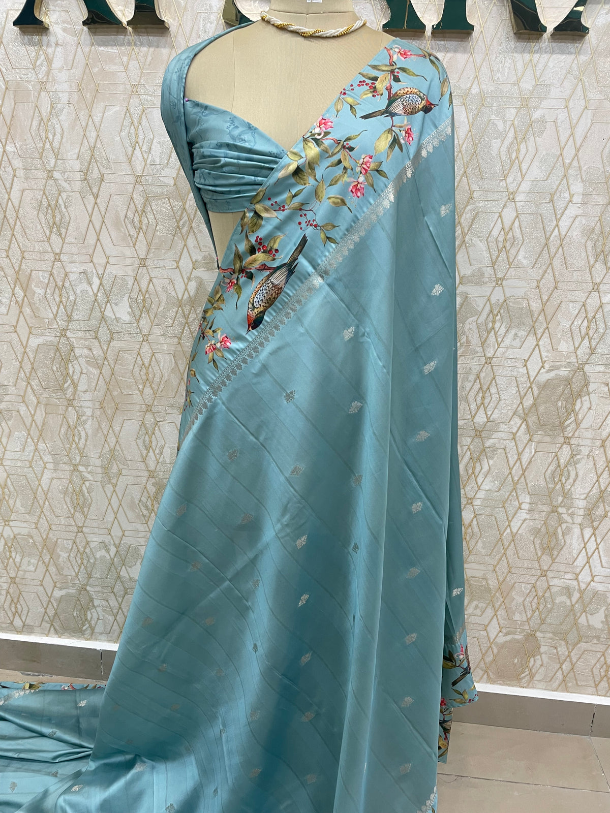 Sky Blue Banarasi Soft tussarDigital print Saree