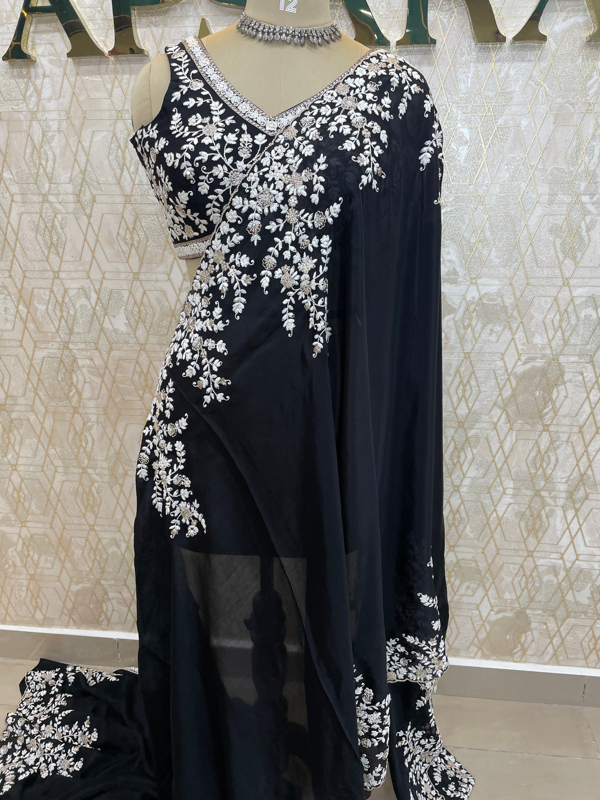 Black Handwork Stitched Blouse Designer Party Saree 55