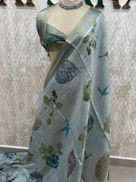 Grey Kanchivaram Tissue Floral Print Saree 35