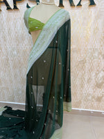 Bottle Green With Silver Zari Semi Chiffon