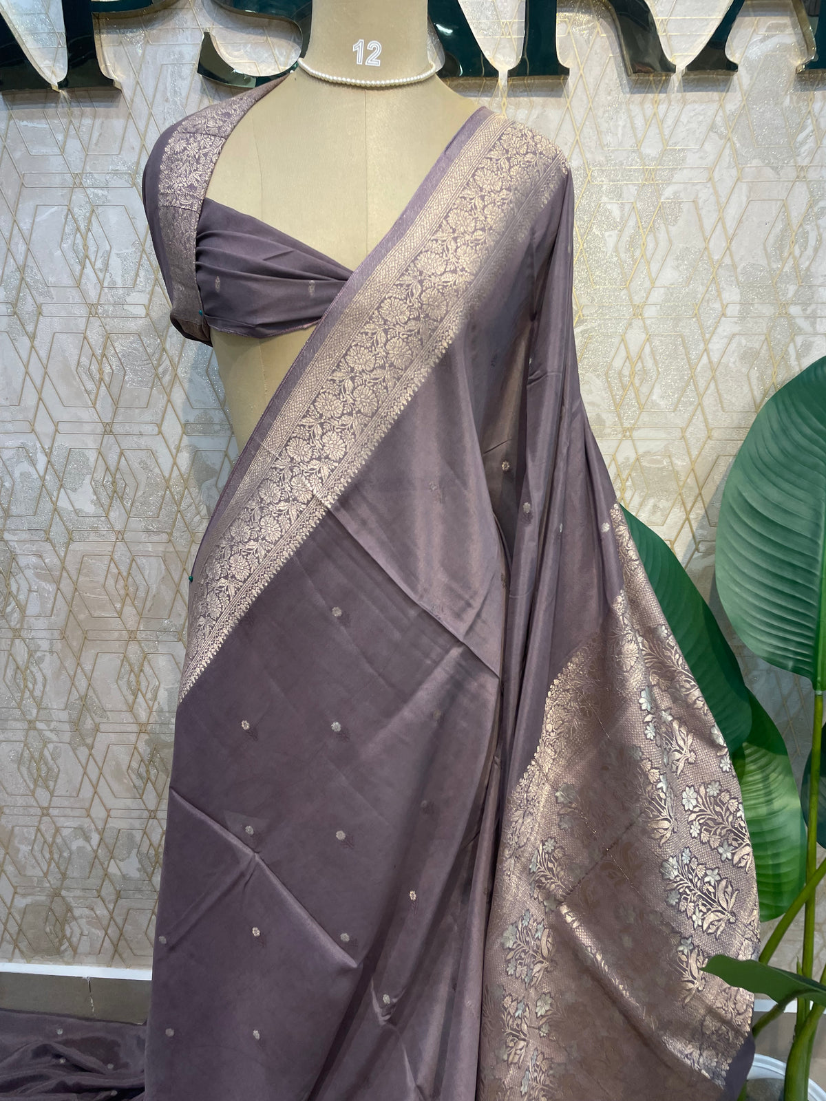 Grey Banarasi Chinnon Crepe Saree 201