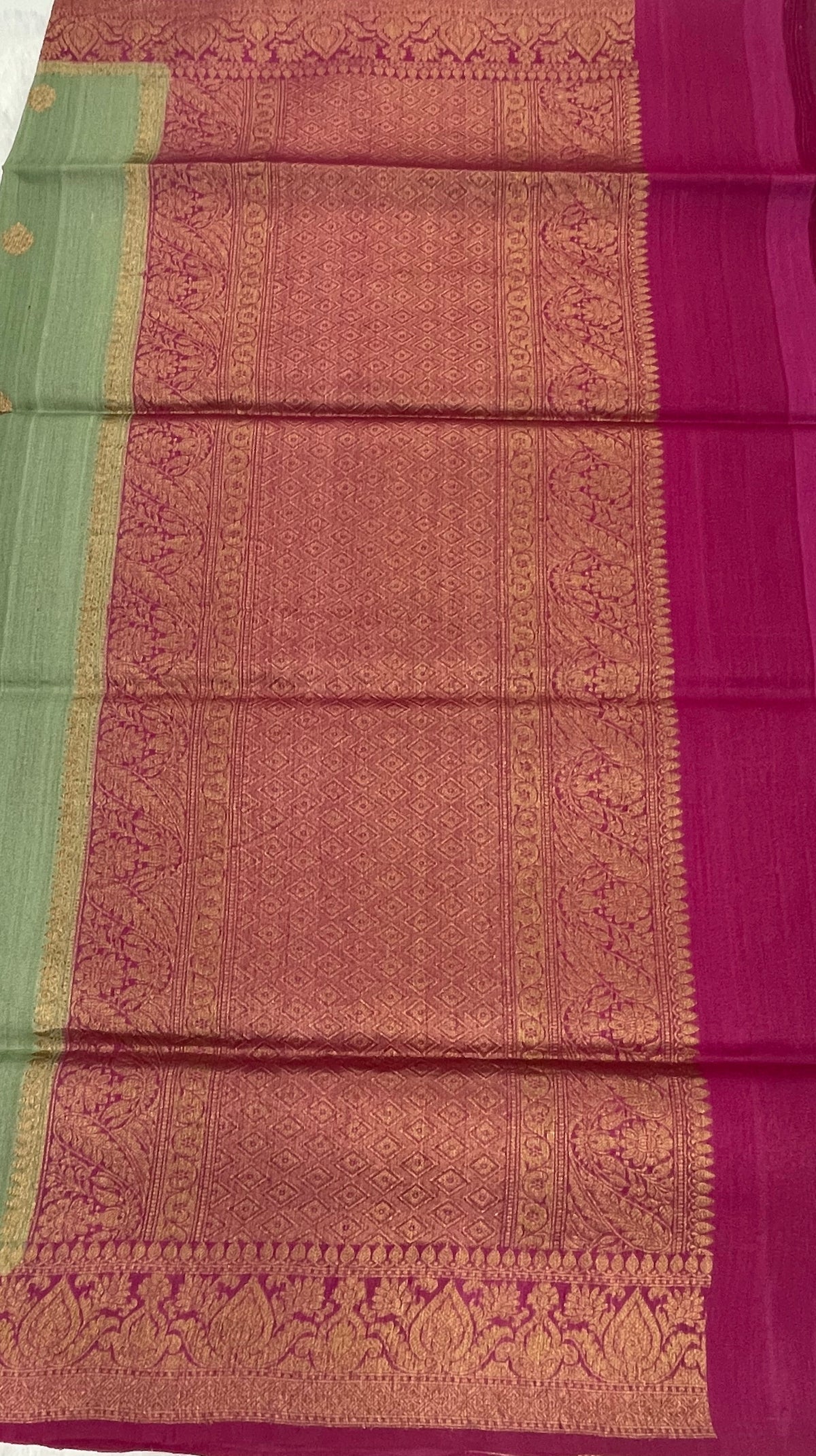 Pista Green Pure Tussur Handblom Saree 12