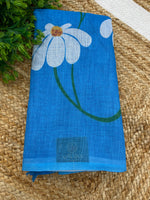 Sky Blue Lenin Cotton Floral Print Saree 19