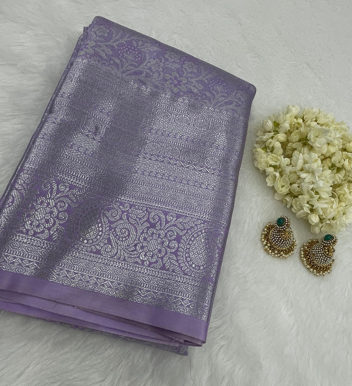 Lilac Brocade Semi Kanchi Tissue Saree