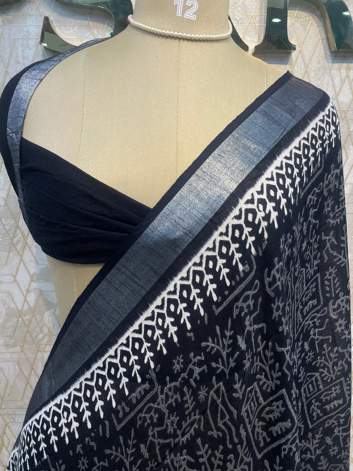 Black Batik Print Lenin Saree 67