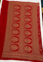 Red Pure Banarasi Crepe Self Saree 03