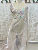 Cream Soft Organza Embroidery Saree 40