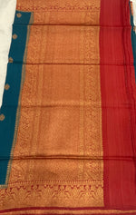 Peacock Blue Pure Tussur Handblom Saree 12