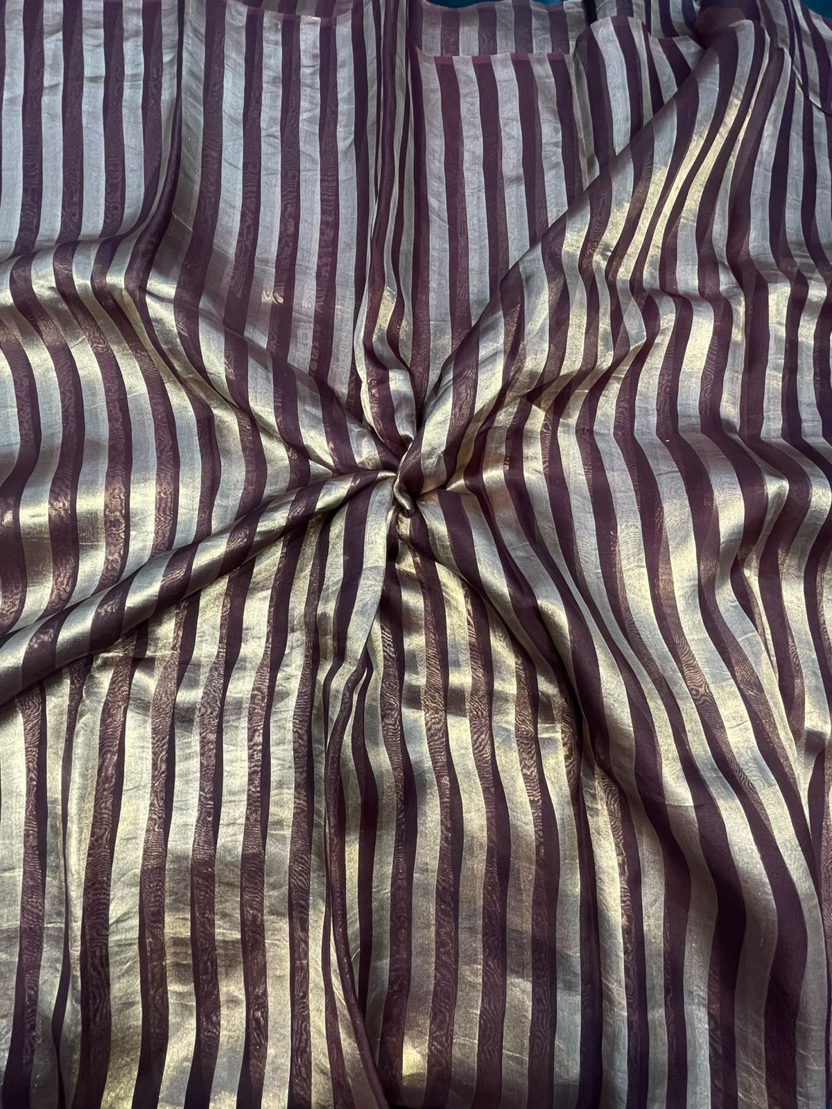 Dark Brown Pure Tissue Stripes Saree 11