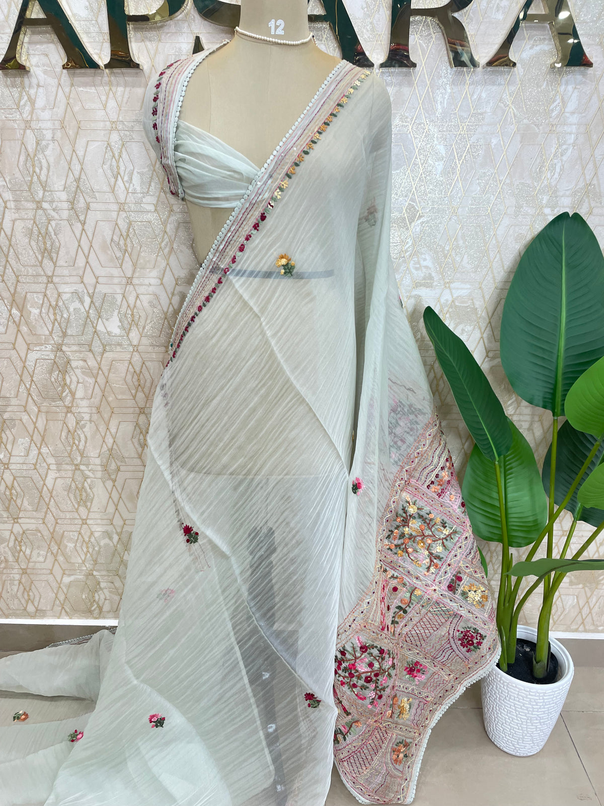 Light Teal Blue Soft Crush Tissue Saree 92