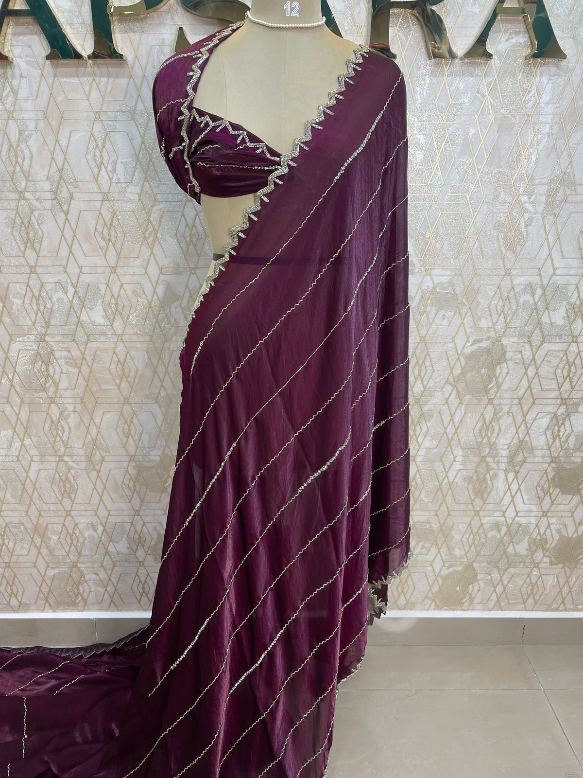 Wine Katdana Work Designer Saree 86