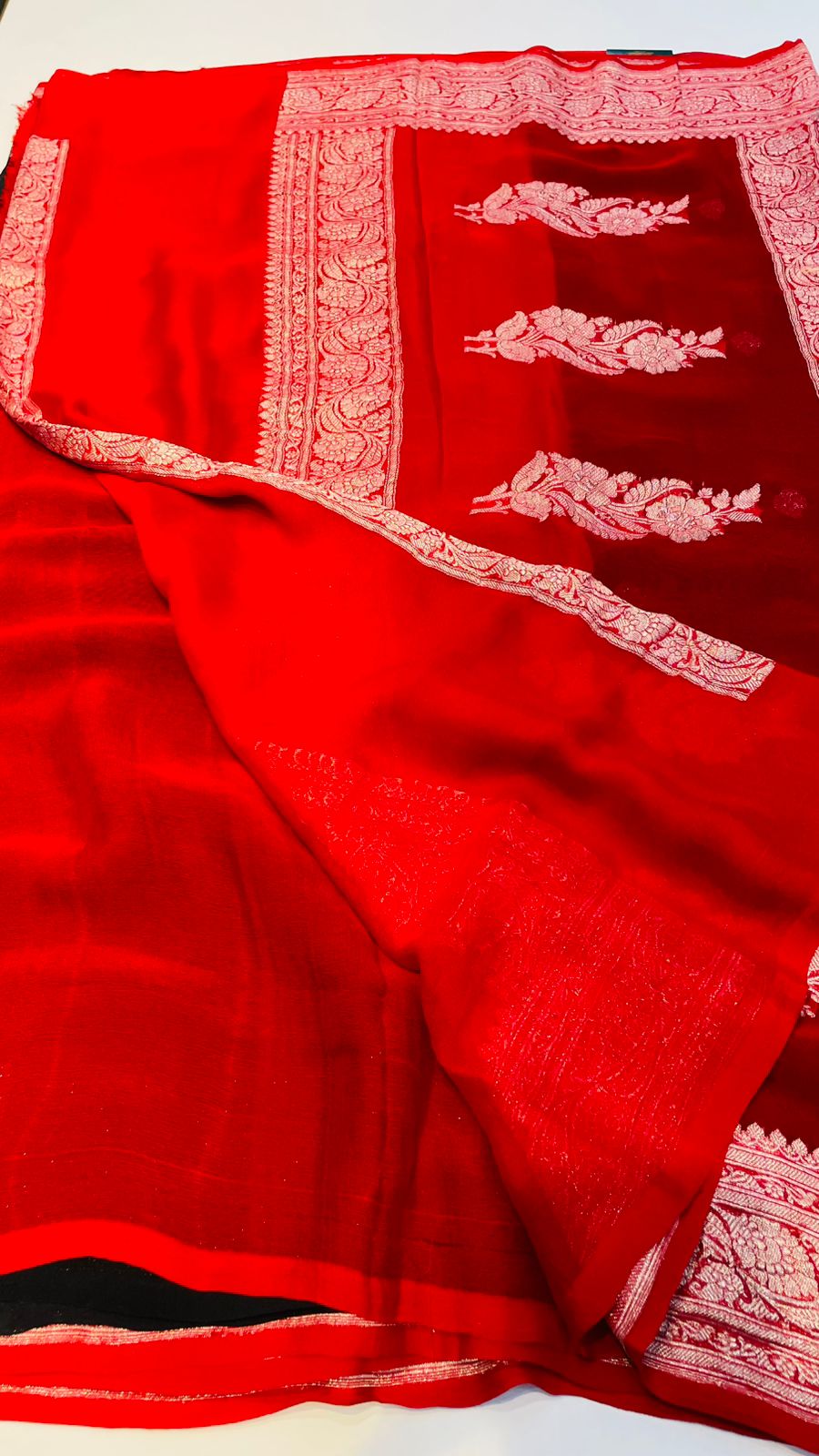 Black n Red With Silver Zari Pure Khaddi Chiffon