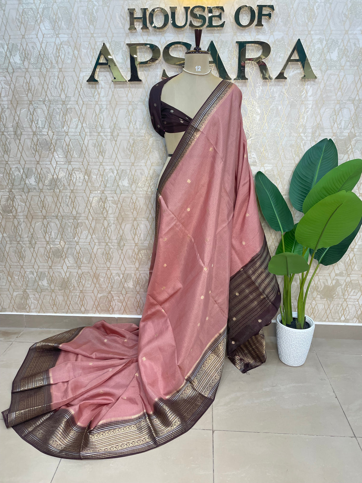 Baby Pink Checks Cotton Silk Saree 13
