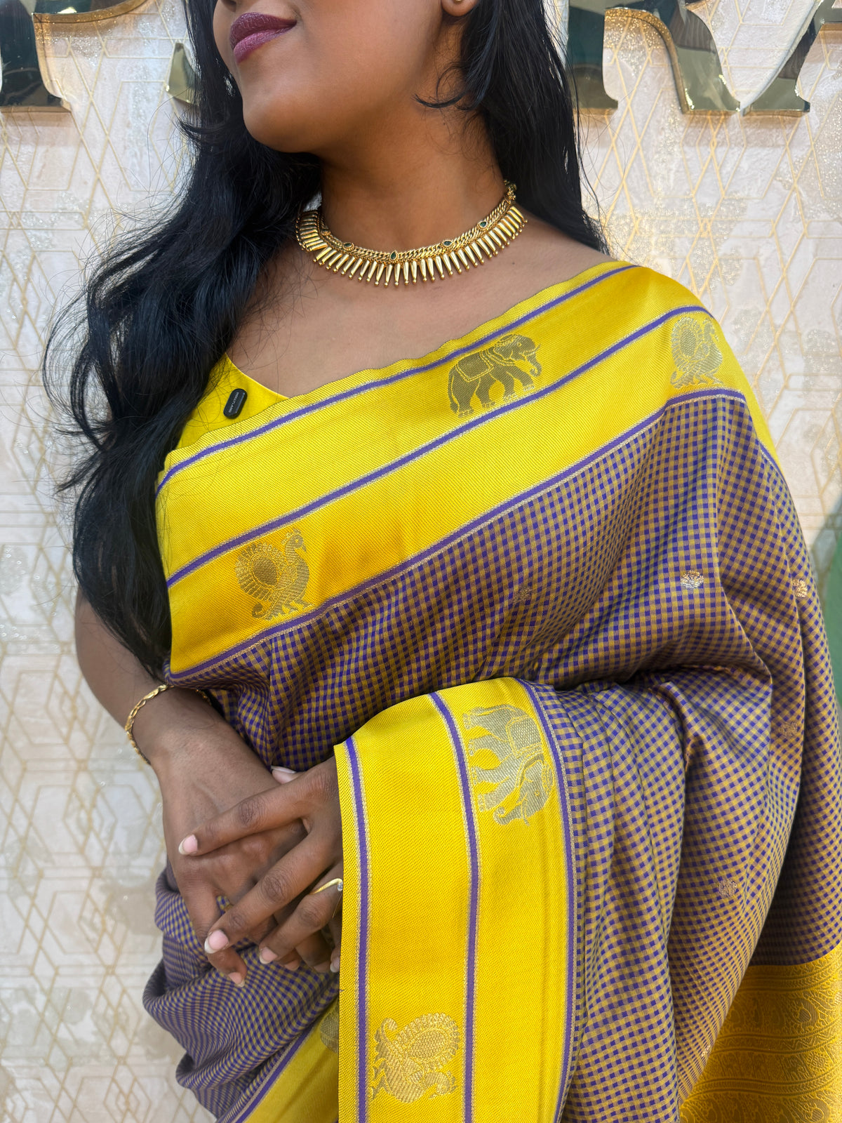 Purple n Yellow Semi Silk Saree 95