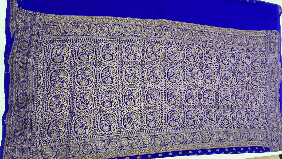 Royal Blue Pure Khadi Georgette Self Saree 04