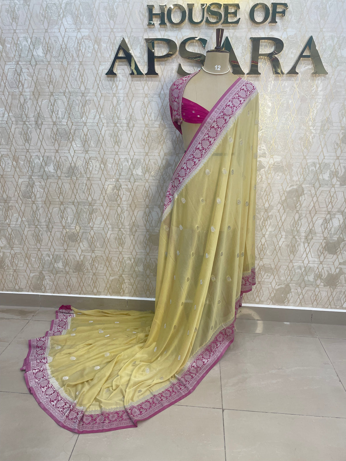 Yellow With Silver Zari Semi Chiffon