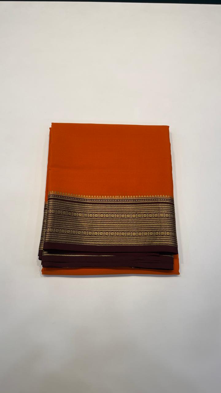 Rust Orange Pure Mysore Silk Crepe Saree 01