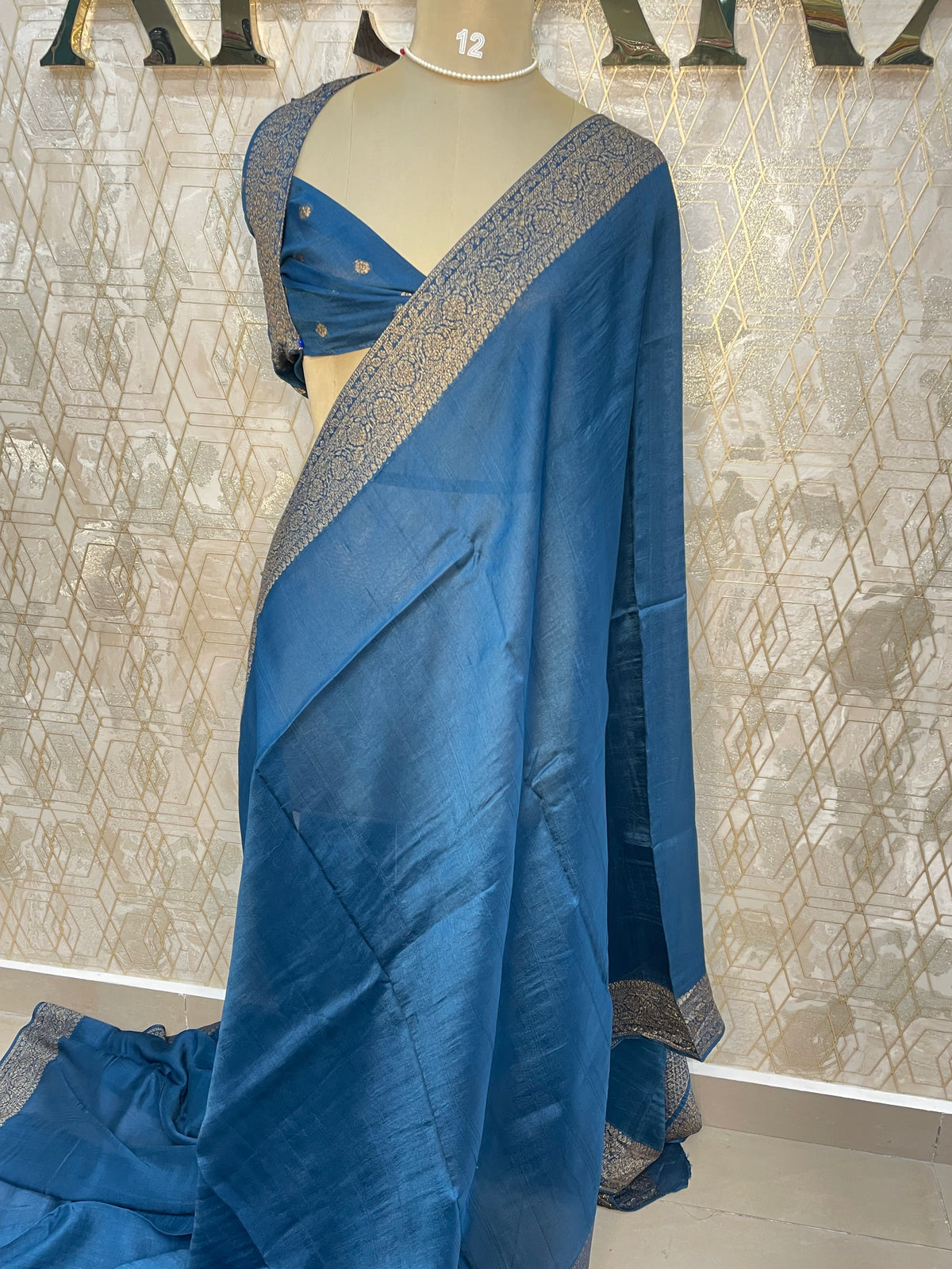Peacock Blue Tussur Self Saree 36