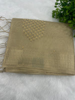 Gold Designer Embroidery Work Tissue Saree 09