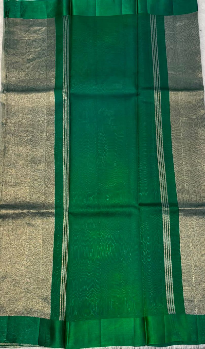 Metallic Silver n Green Pure Tissue Organza Saree 11