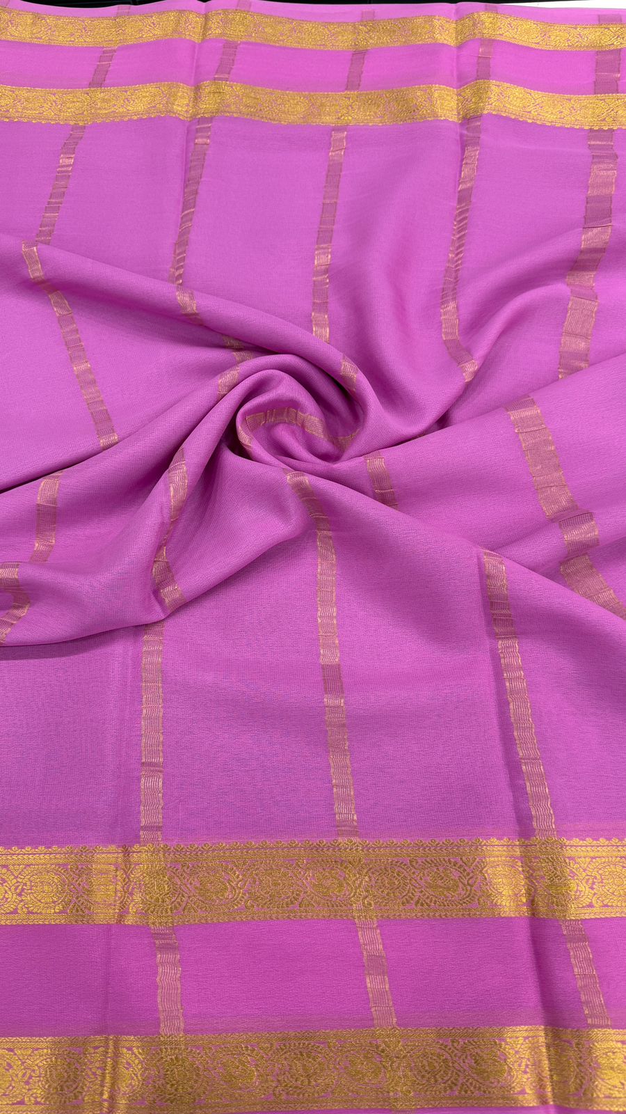 Navy Blue n Pink Pure Mysore Silk Crepe Saree 01