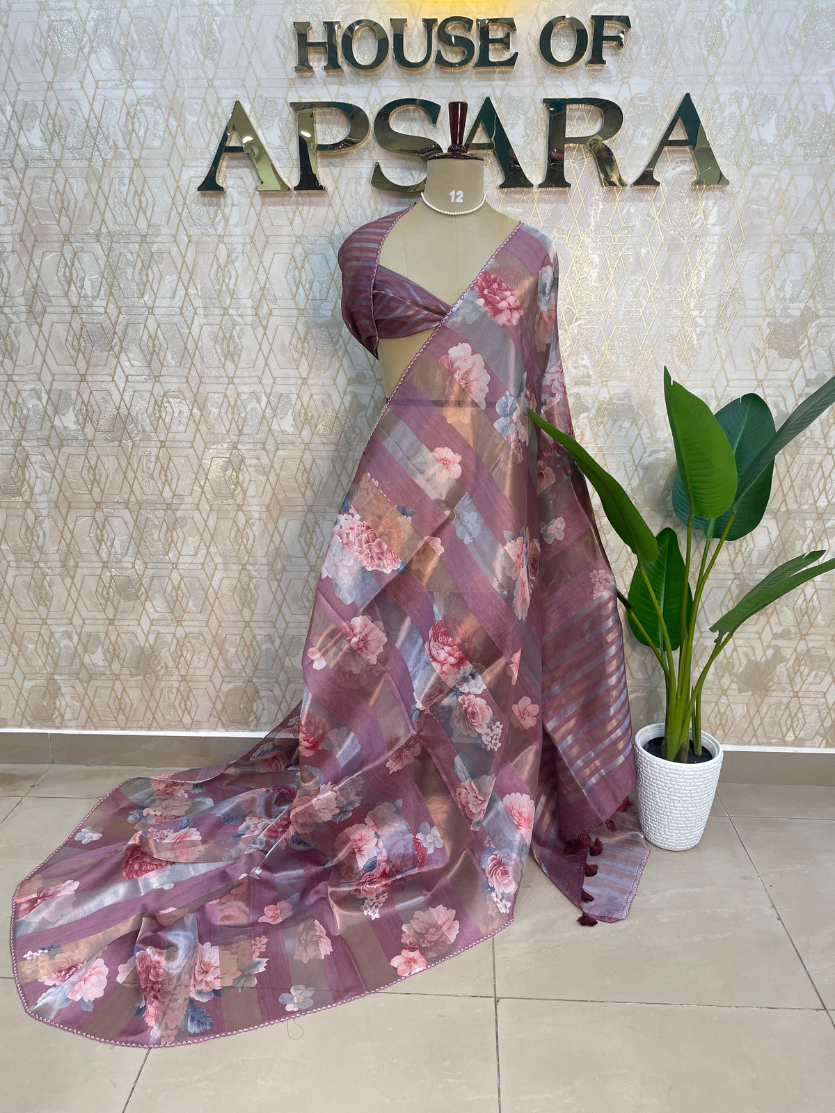 Maroon Tissue Digital Print Saree 94