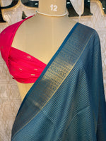 Peacock Blue Checks Crepe Silk Saree 74