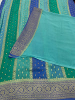 Green n Blue Dual Shade Pure Khadi Rangkart Georgette Saree 04