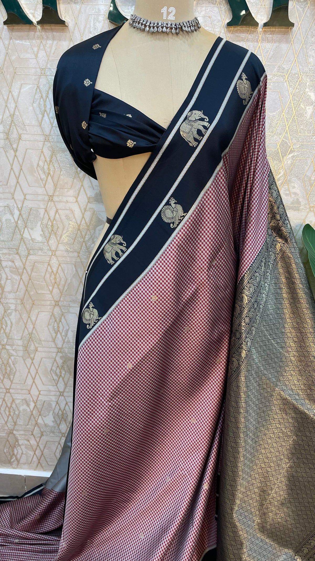 Maroon n Black Semi Silk Saree 95