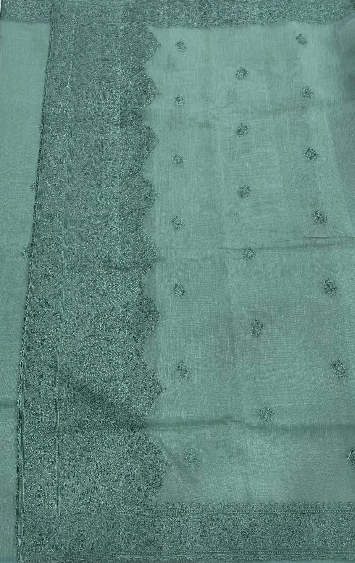 Mint Green Soft Tissue Embroidery Saree 17